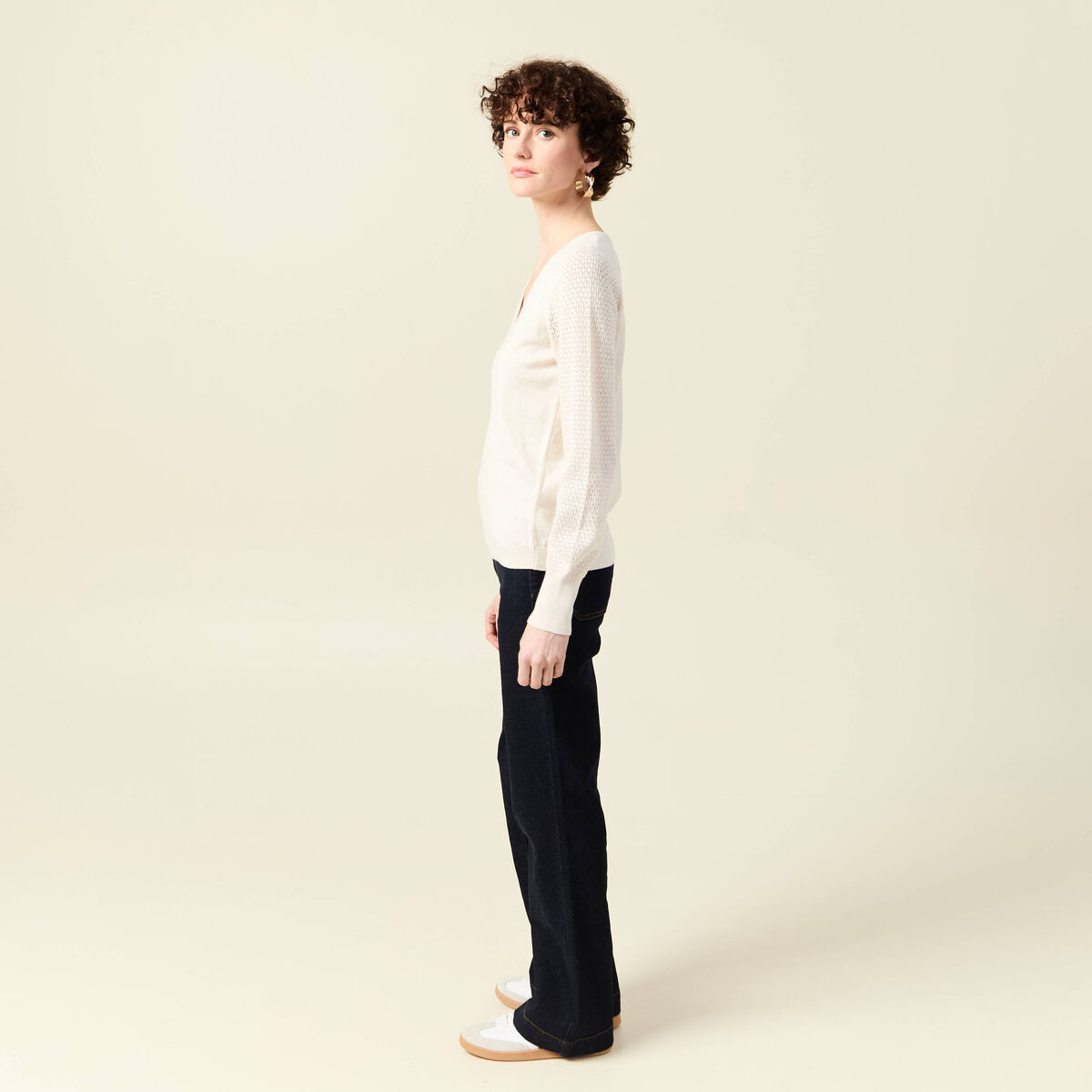 Pull manches longues creme femme