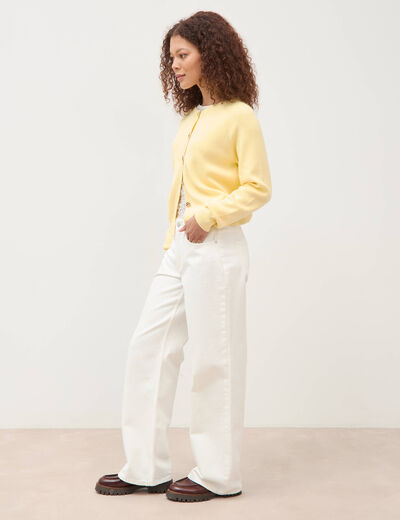 Jeans wide leg taille bascul&eacute;e denim blanc femme