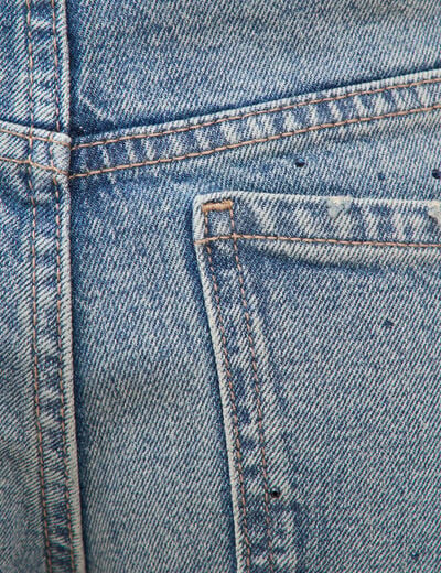 Jeans wide leg strass taille standard bleu femme