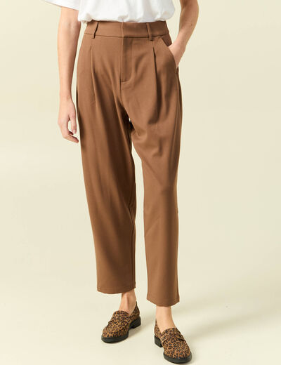 Pantalon slouchy taille haute 7/8&egrave;me marron femme