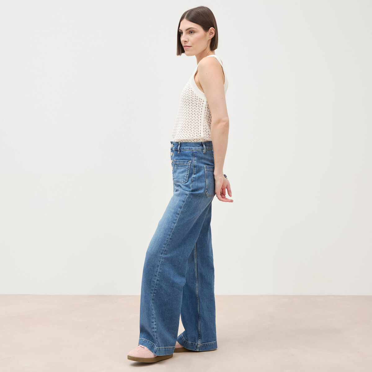 Jeans bootcut taille haute denim stone femme