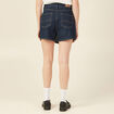Jupe-short droite en jean denim brut rinse femme