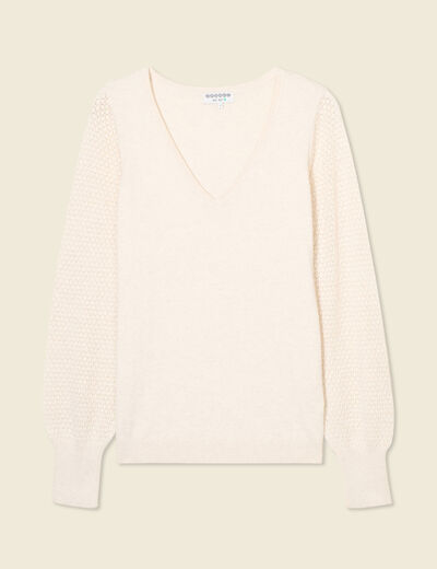 Pull manches longues creme femme
