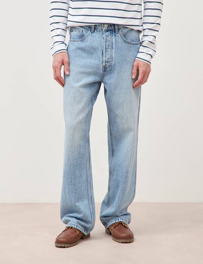 Jeans loose longueur 34 en coton denim snow bleach homme