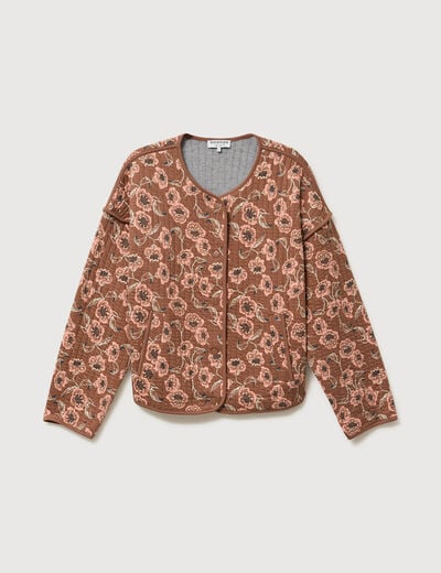 Veste droite manches longues col rond camel femme