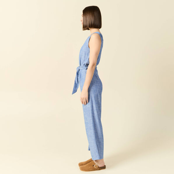 Combinaison pantalon ceinturée bleu femme