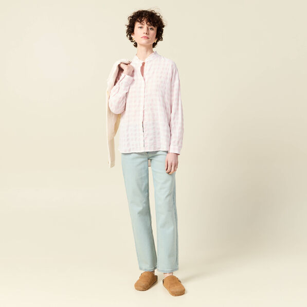 Chemise manches longues rose clair femme