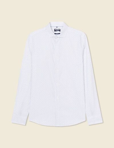 Chemise cintr&eacute;e en coton manches longues blanc homme