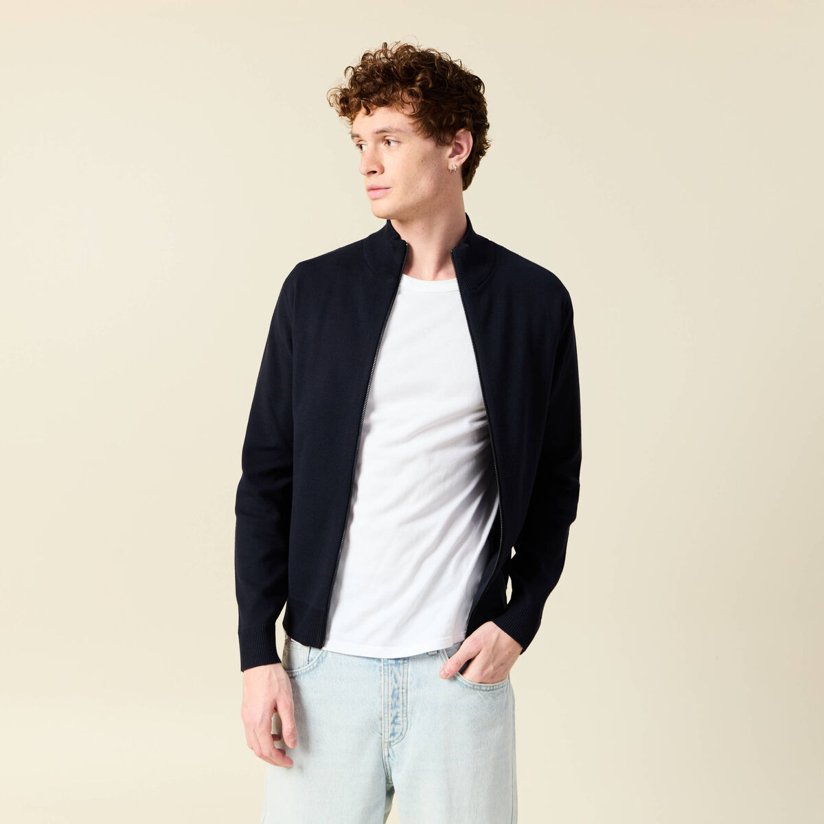 Gilet manches longues zippé bleu marine homme
