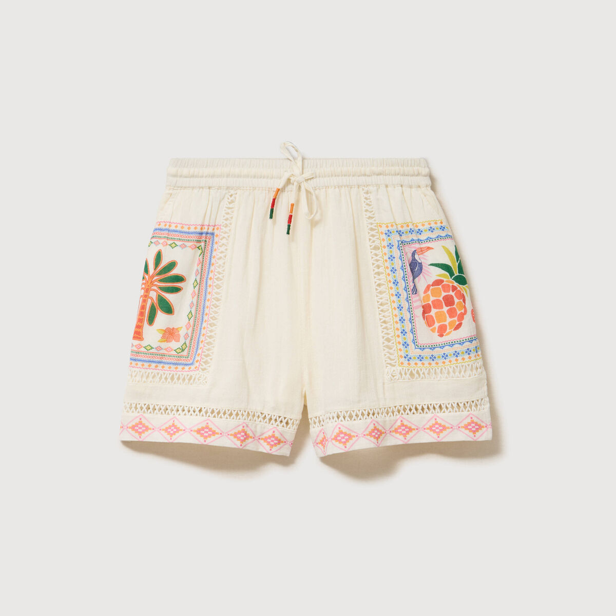 Short en coton avec doublure ecru femme