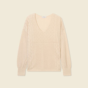 pull manches longues ajoure creme femme Pull manches longues ajouré creme femme