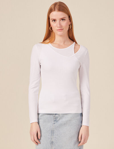 T-shirt ajust&eacute; d&eacute;collet&eacute; manches longues blanc femme