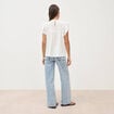 Top col rond manches courtes en coton ecru femme