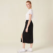 Jupe midi droite fendue satin noir femme