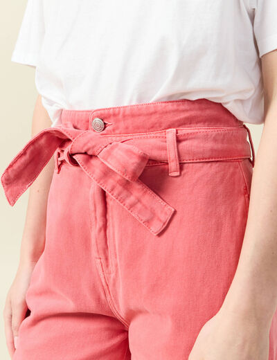 Pantalon slouchy taille haute en coton rose femme