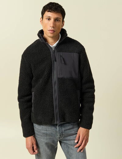 Sweat effet polaire manches longues gris anthracite homme