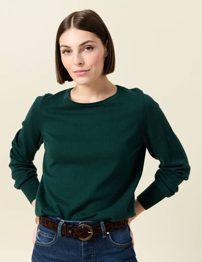 Pull manches longues vert fonc&eacute; femme