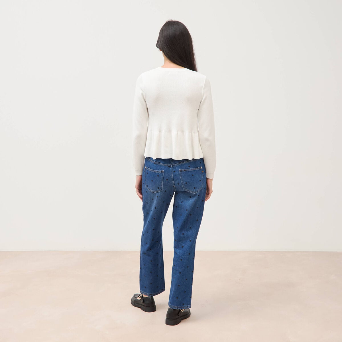 Pull col rond manches longues ecru femme