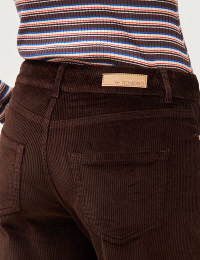 Pantalon barrel taille haute velours marron femme