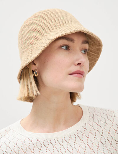 Chapeau tress&eacute; sable femme