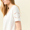 T-shirt manches courtes brodé ecru femme