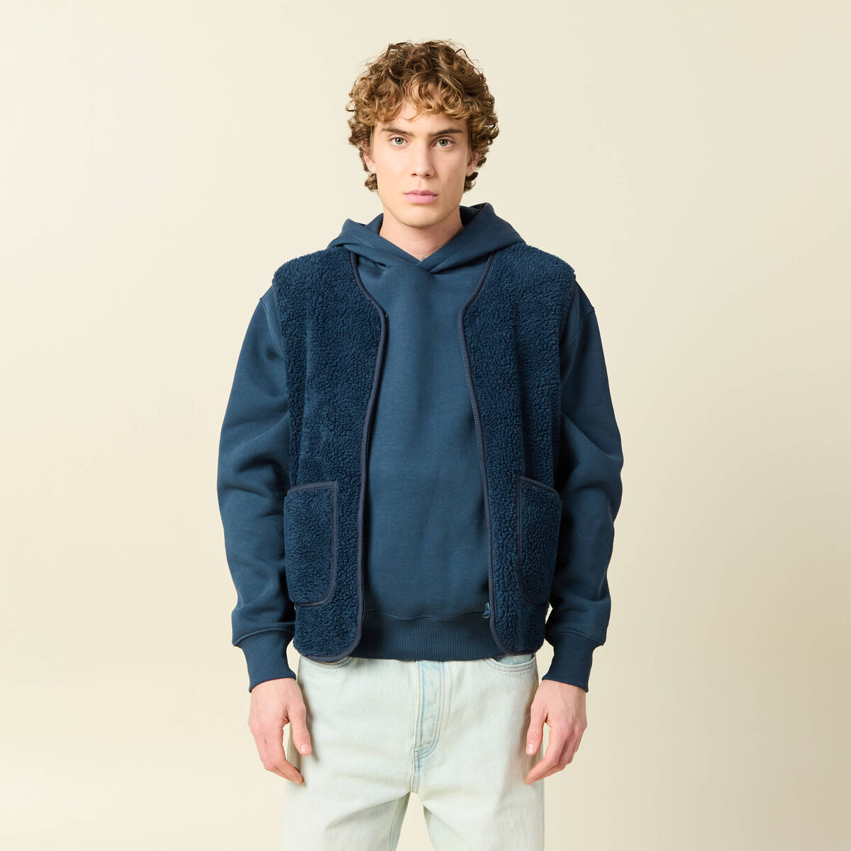 Sweat sans manches effet polaire bleu fonc&eacute; homme
