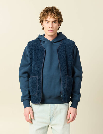 Sweat sans manches effet polaire bleu fonc&eacute; homme