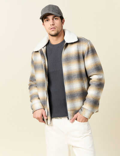 Blouson zipp&eacute; col aviateur gris fonc&eacute; homme