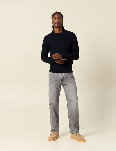 Pull manches longues bleu marine homme