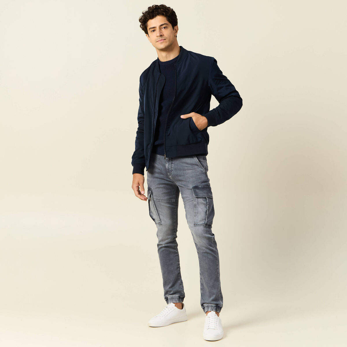 Jeans battle à coulisse denim gris homme