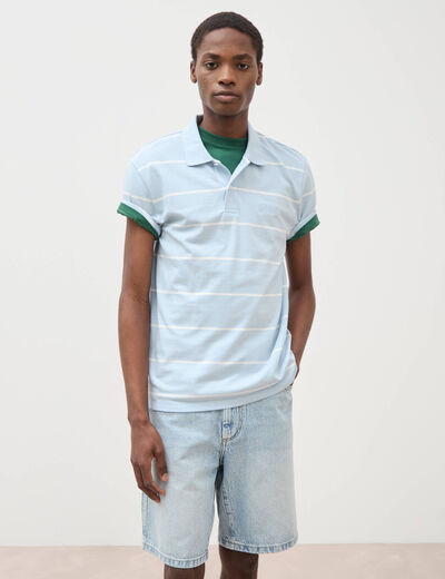 Polo ray&eacute; cintr&eacute; manches courtes bleu ciel homme