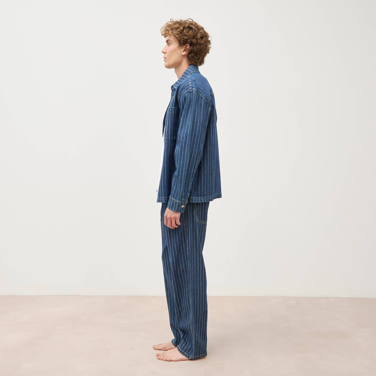 Surchemise oversize en jeans coton denim stone homme