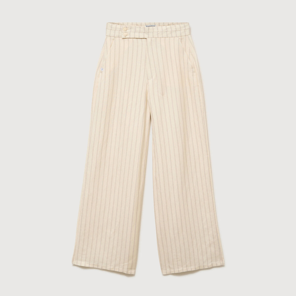 Pantalon large taille haute ceinture jaune pastel femme