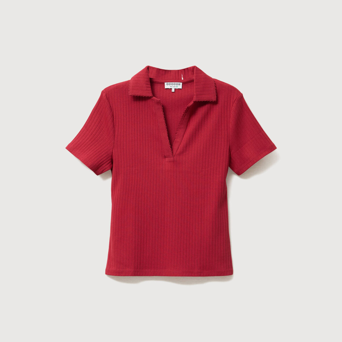 T-shirt polo ajust&eacute; c&ocirc;tel&eacute; en coton bordeaux femme