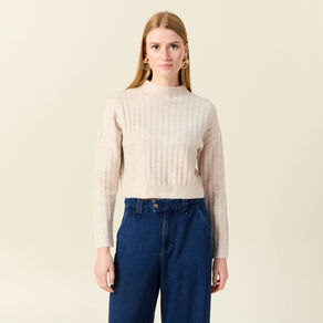 pull manches longues cropped creme femme Pull manches longues cropped creme femme