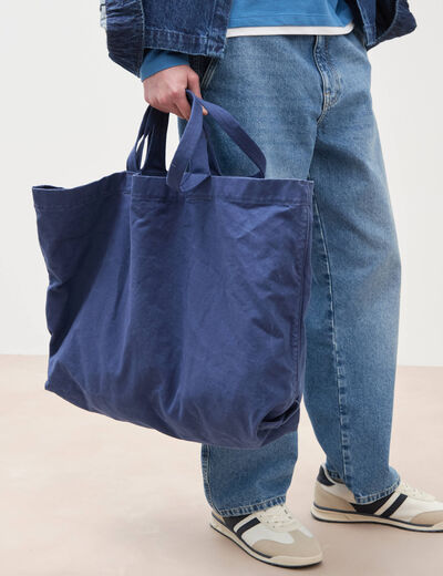 Sac cabas en coton bleu fonc&eacute; homme