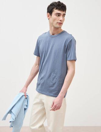 T-shirt en coton manches courtes bleu fonc&eacute; homme