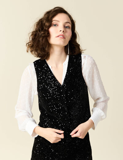 D&eacute;bardeur sans manches sequins noir femme