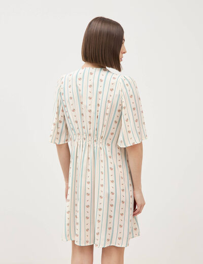Robe fluide col v manches courtes bleu gris femme