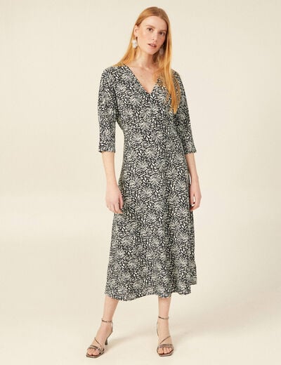 Robe midi droite manches 3/4 noir femme