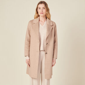 Manteau droit long boutonné marron clair femme