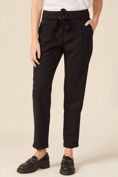 Pantalon paperbag noir femme