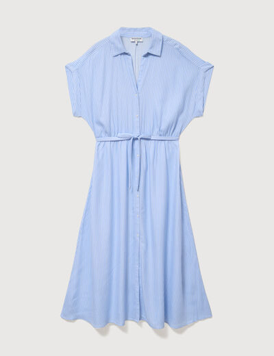 Robe longue &eacute;vas&eacute;e ceintur&eacute;e bleu clair femme