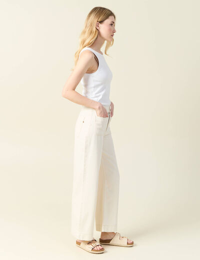 Pantalon large denim blanc femme