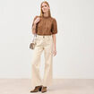 Chemise en coton manches coude marron femme