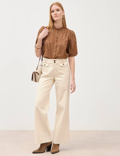 Chemise en coton manches coude marron femme