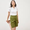 Bermuda large taille haute vert kaki femme
