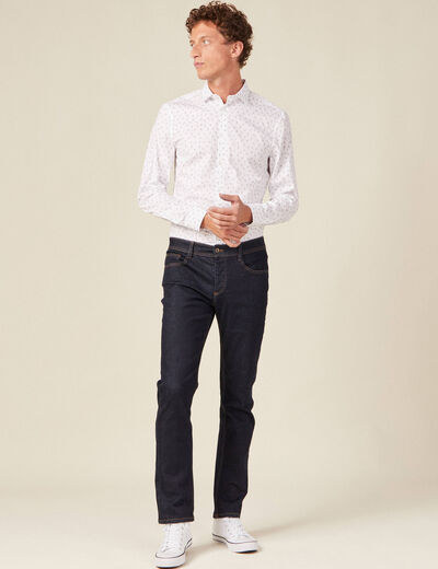 Chemise cintr&eacute;e en coton manches longues blanc homme
