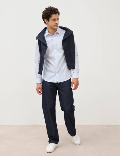 Chemise col am&eacute;ricain manches longues bleu ciel homme