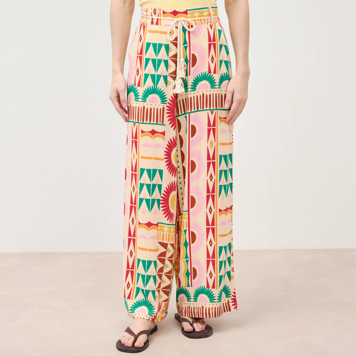 Pantalon loose taille haute multicolore femme